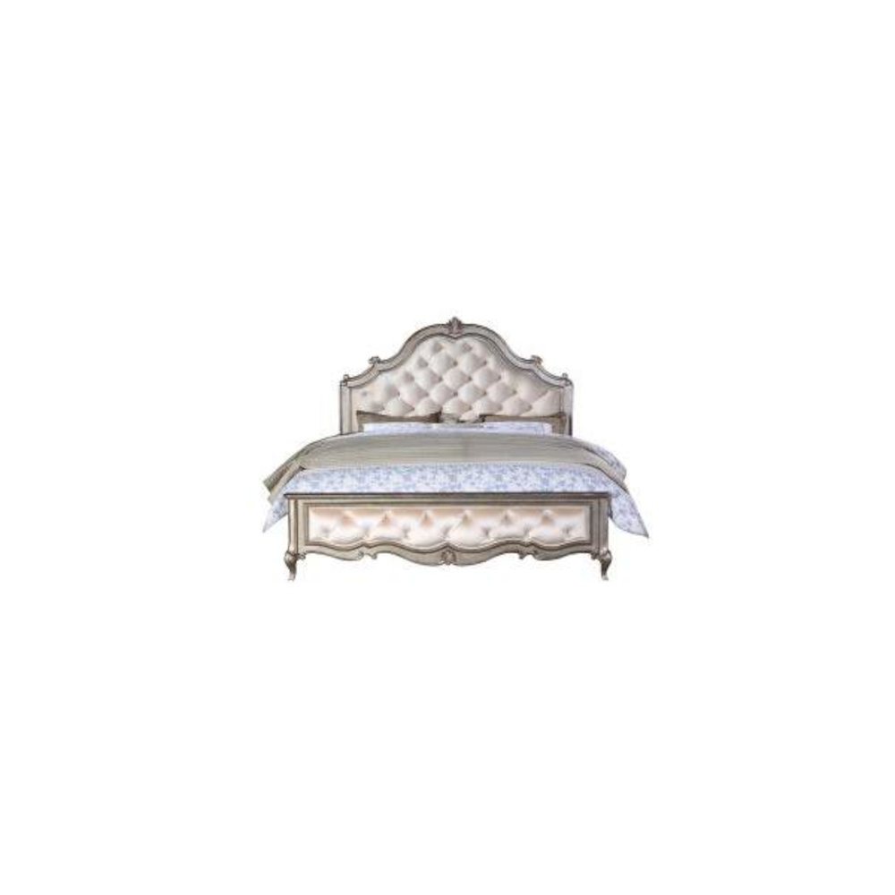 Esteban Eastern King Bed Ivory Velvet & Antique Champagne. Picture 1