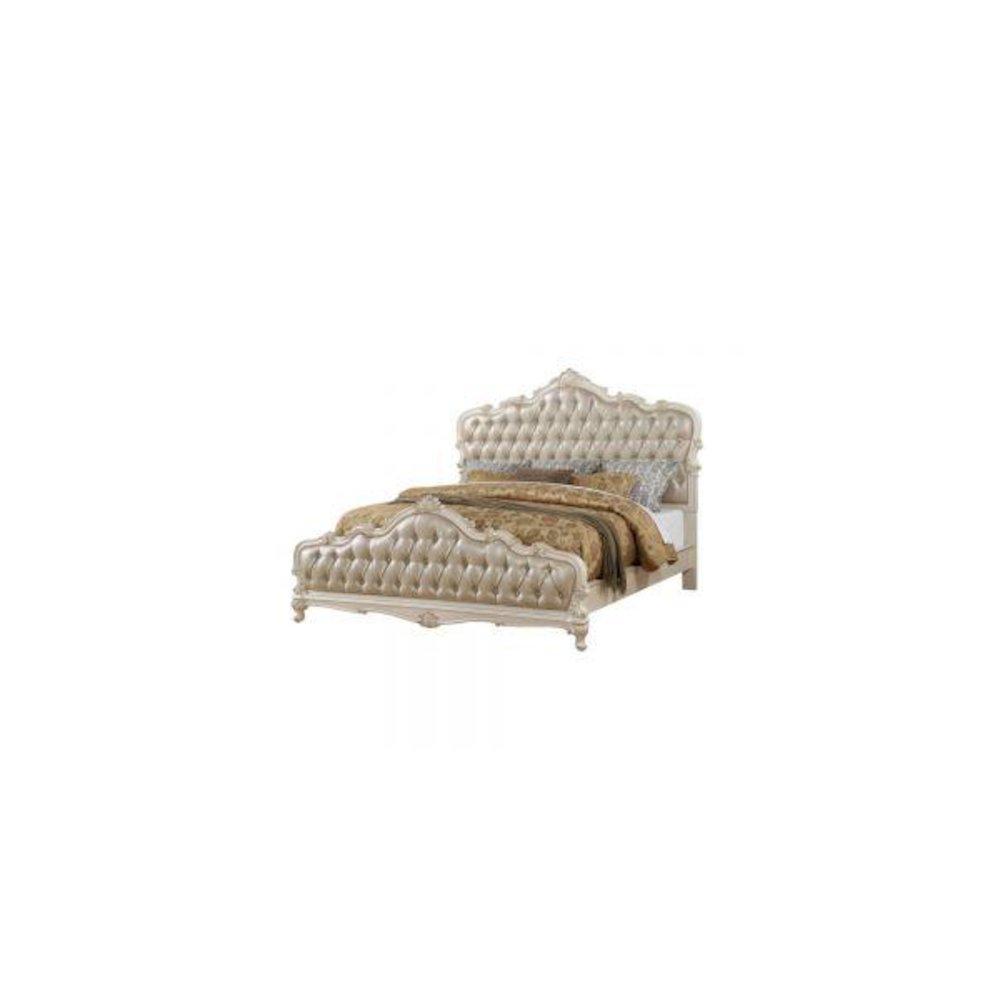 Chantelle Eastern King Bed Rose Gold Synthetic Leather & Pearl White. Picture 1