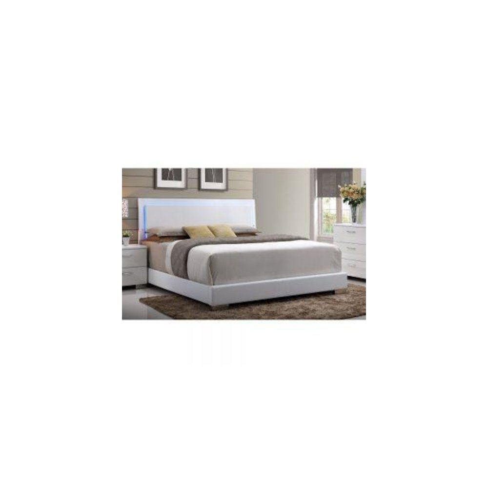 Lorimar (LED) Eastern King Bed White Synthetic Leather & White Leg. Picture 1