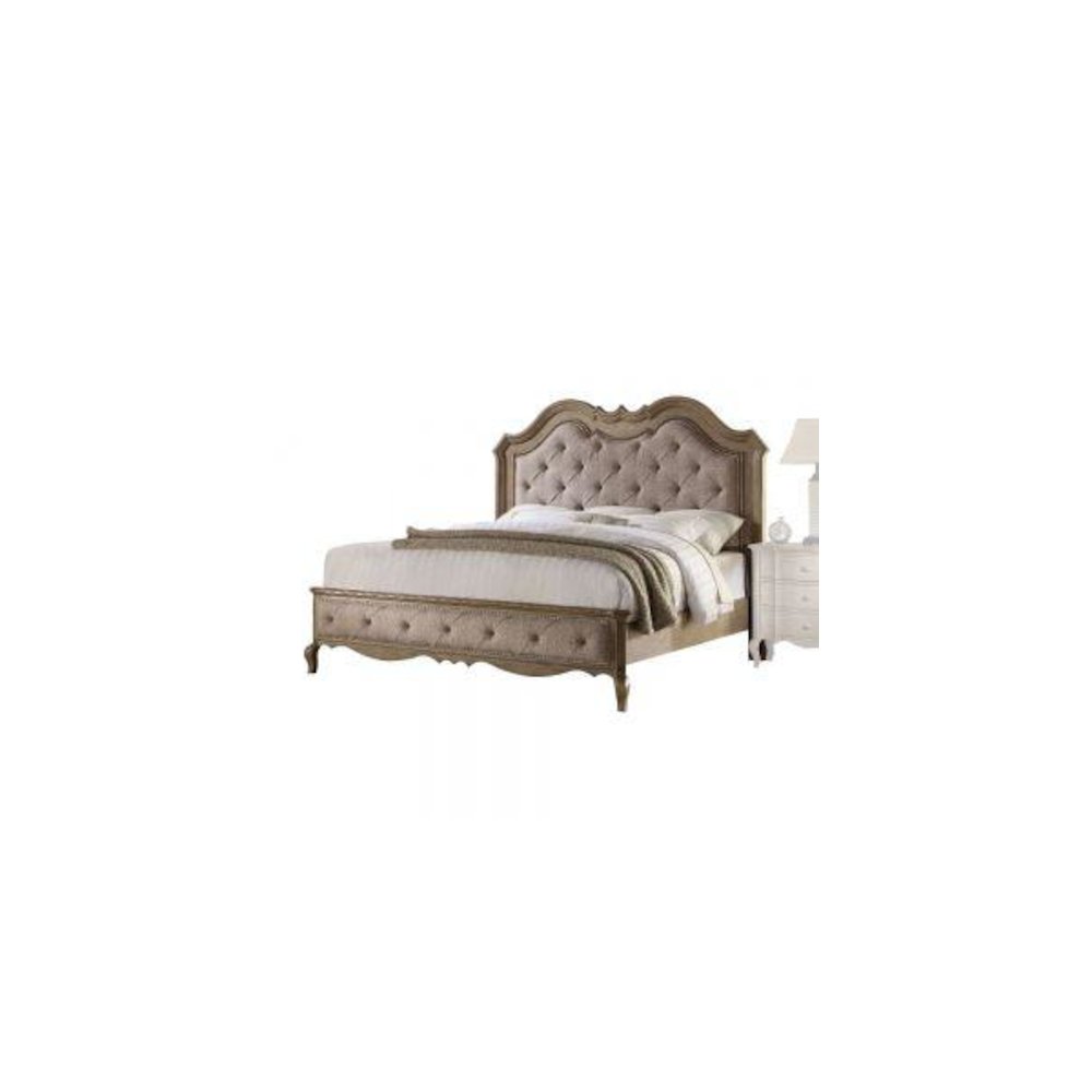 Chelmsford Eastern King Bed Beige Fabric & Antique Taupe. Picture 1