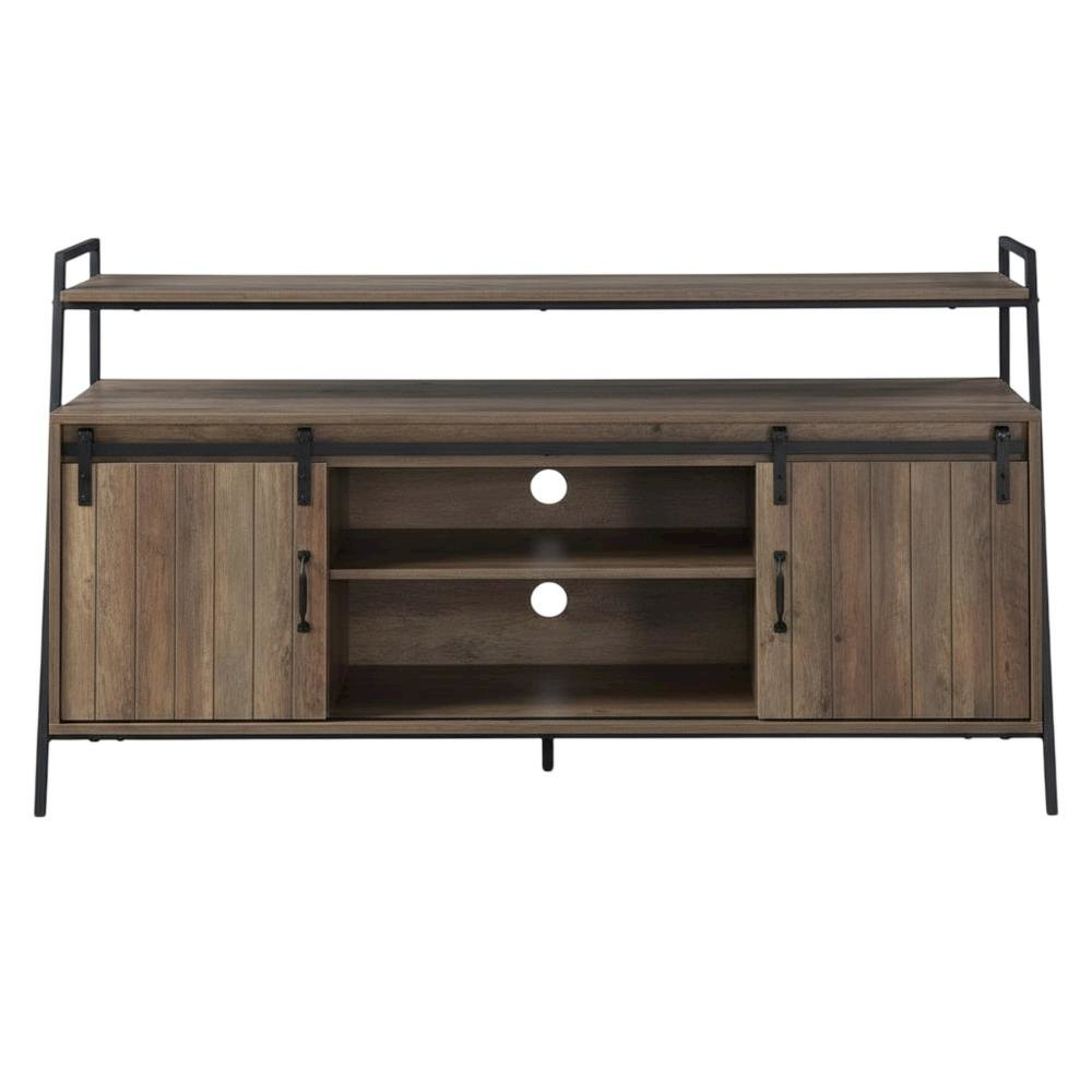 Industrial TV Stand in Rustic Oak & Black Finish with MDF, Metal, Veneer. Picture 4