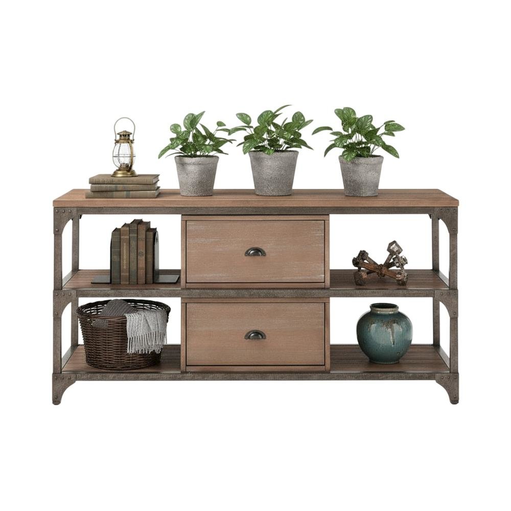 Industrial-style TV stand, Weathered Oak, Antique Silver, metal, wood veneer. Picture 4