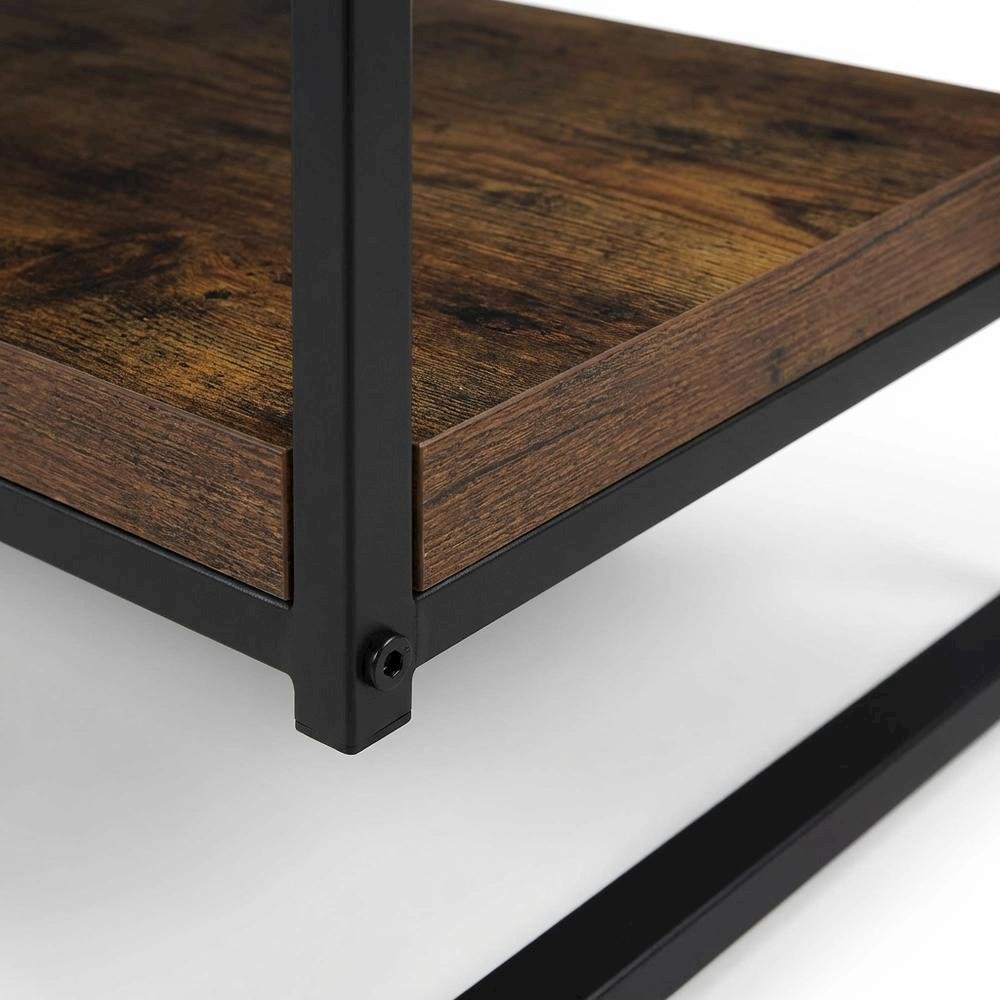 Weathered Oak and Black Metal TV Stand with Storage Compartments. Picture 6