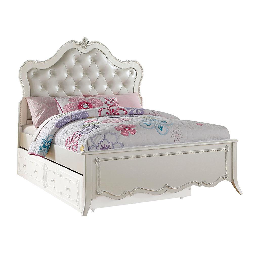 Edalene Twin Bed Synthetic Leather & Pearl White. Picture 1