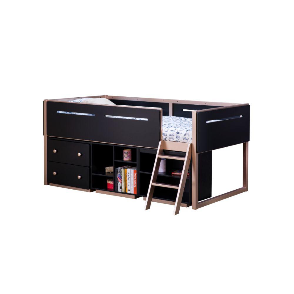 Prescott Black & Rose-Gold Bookshelf (2 Compartments). Picture 1