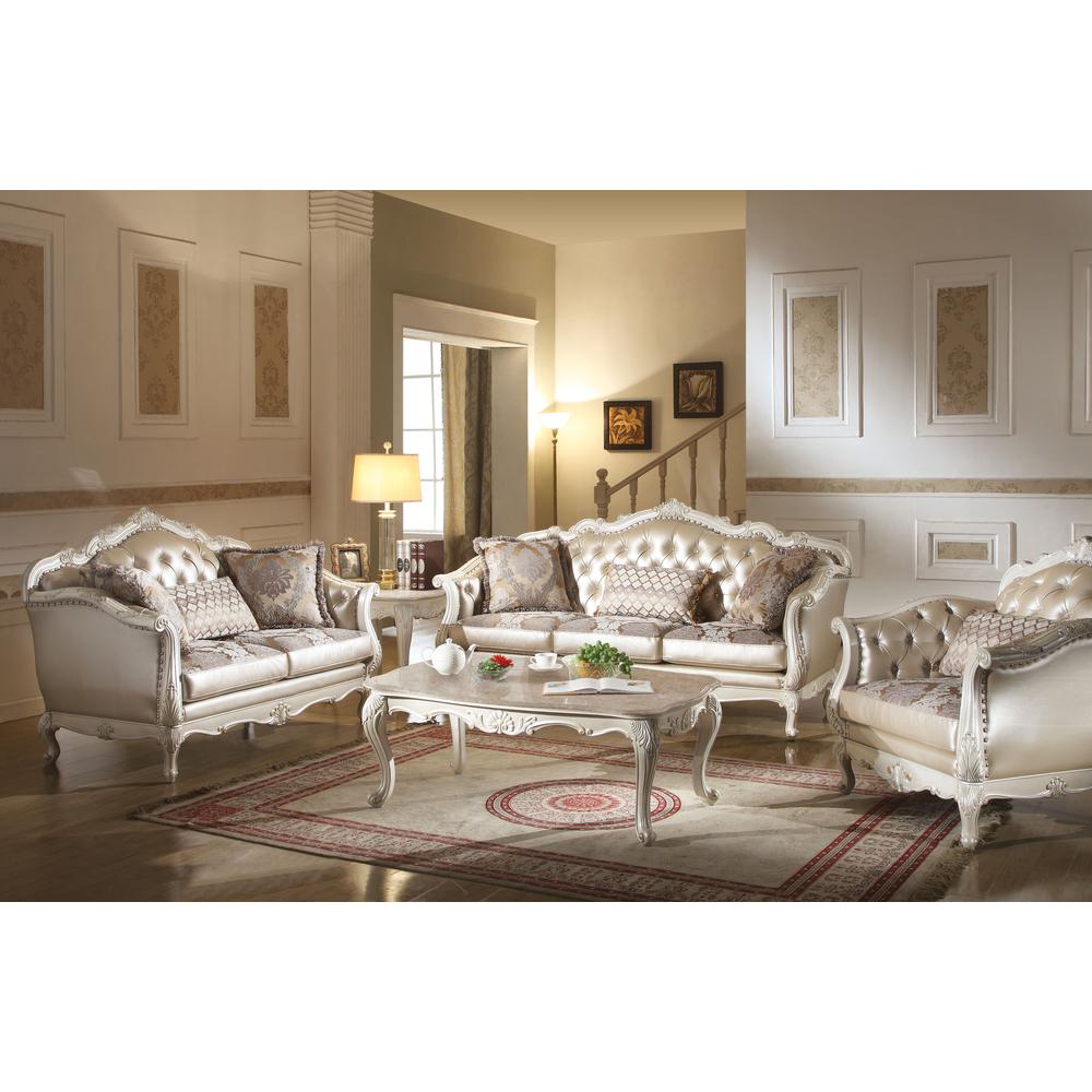 Chair (w/1 Pillow), Rose Gold PU/Fabric & Pearl White 53542. Picture 1