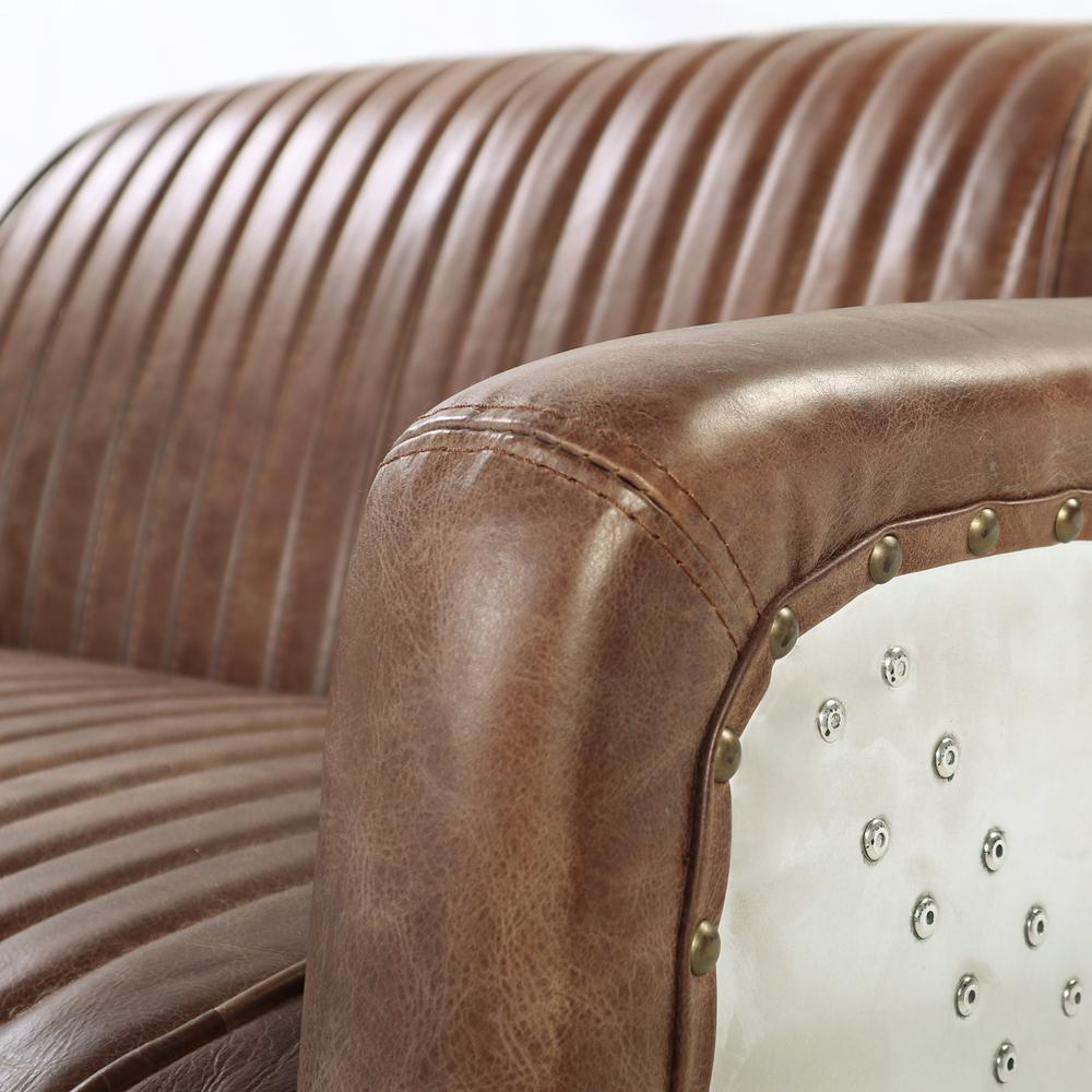Brancaster Loveseat, Retro Brown Top Grain Leather & Aluminum. Picture 2