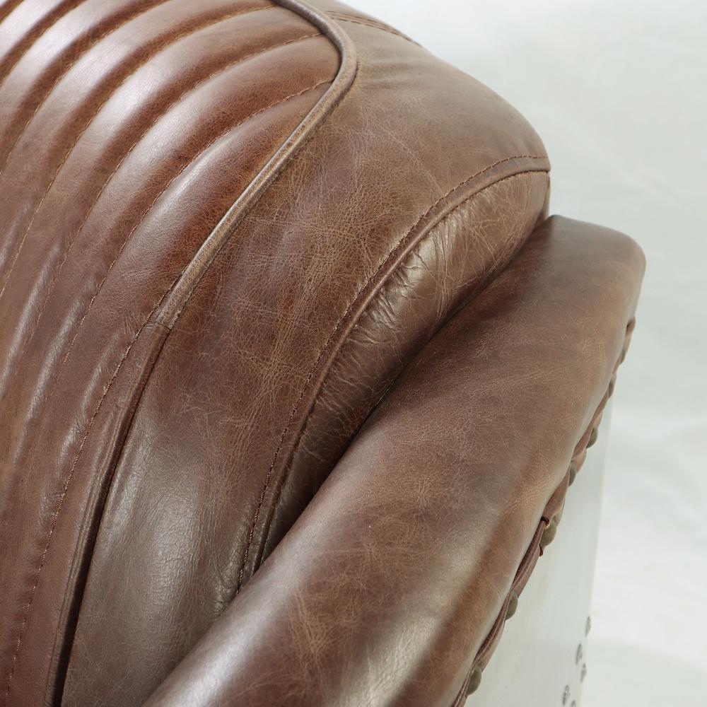 Brancaster Loveseat, Retro Brown Top Grain Leather & Aluminum. Picture 4