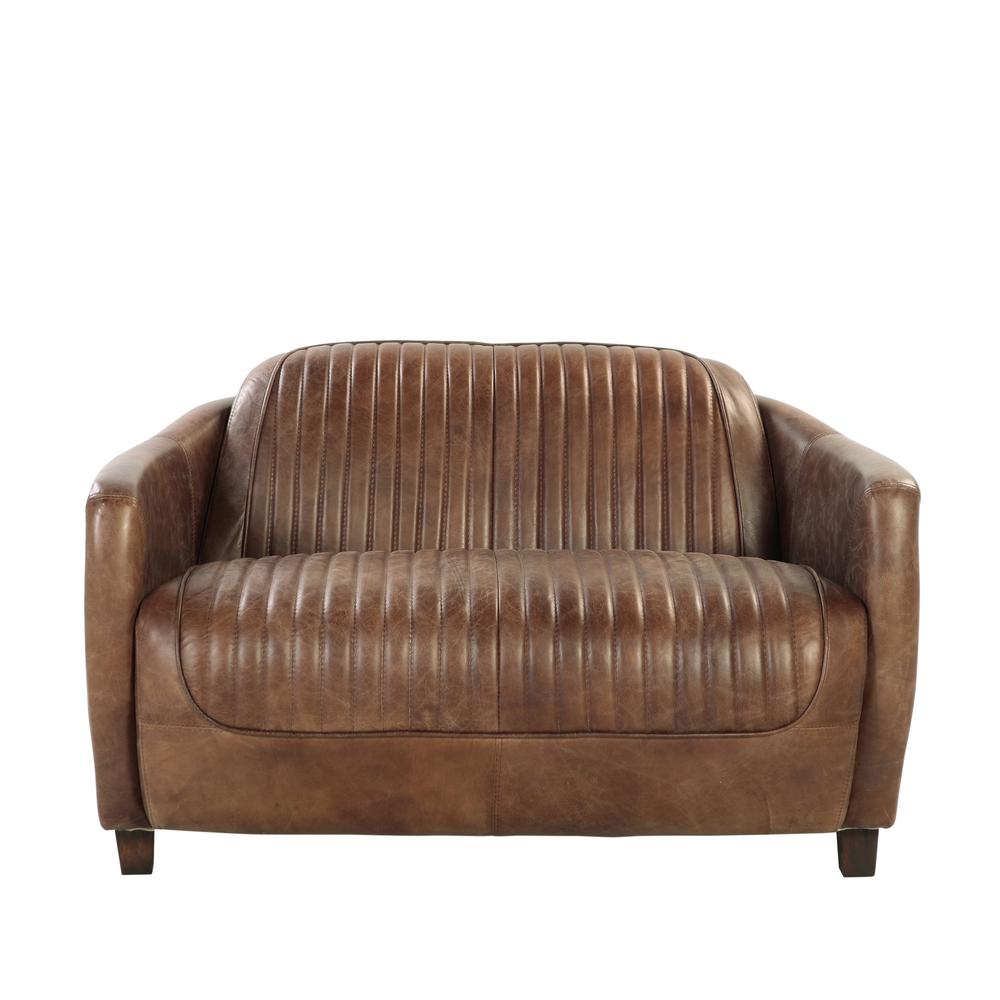 Brancaster Loveseat, Retro Brown Top Grain Leather & Aluminum. Picture 8