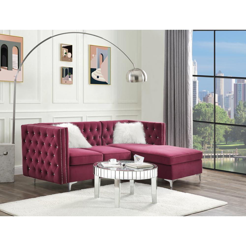 Jaszira Modular - Armless Loveseat w/2 Pillows, Burgundy Velvet (57331). Picture 3