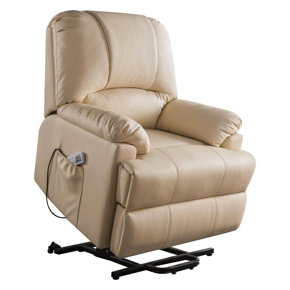 Ixora Recliner w/Power Lift & Massage Beige Synthetic Leather. Picture 2