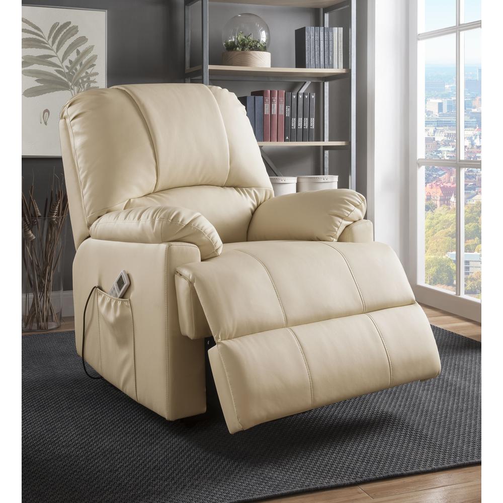 Ixora Recliner w/Power Lift & Massage Beige Synthetic Leather. Picture 6