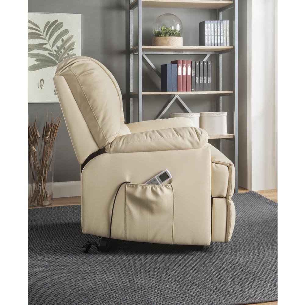 Ixora Recliner w/Power Lift & Massage Beige Synthetic Leather. Picture 9