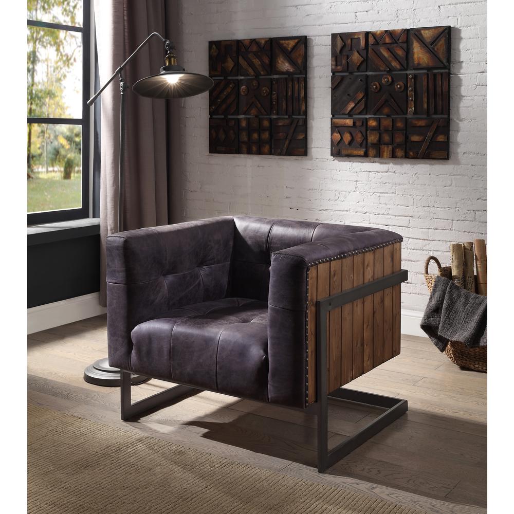 Sagat Accent Chair, Antique Ebony Top Grain Leather & Rustic Oak (59667). Picture 6