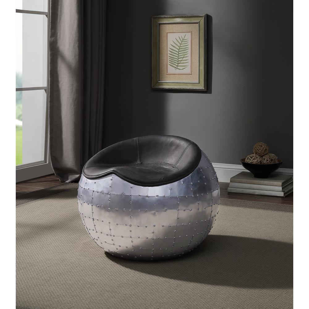 Brancaster Ottoman, Antique Ebony Top Grain Leather & Aluminum (59837). Picture 6