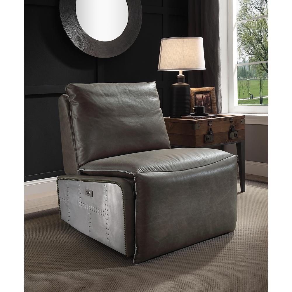 Metier Power Motion Recliner, Gray Top Grain Leather & Aluminum (59940). Picture 10