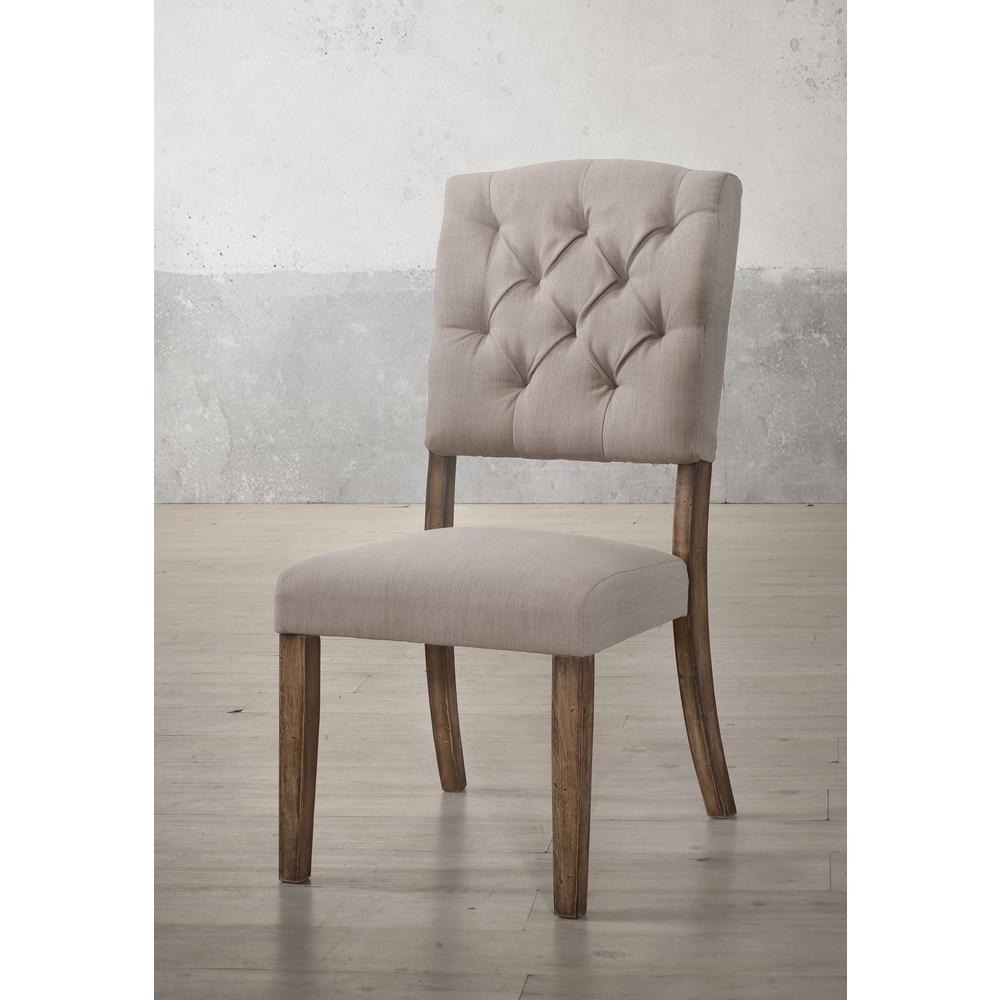 Bernard Side Chair (Set-2), Cream Linen & Weathered Oak. Picture 2