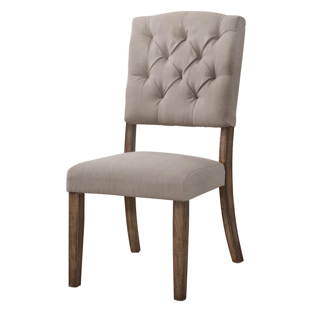 Bernard Side Chair (Set-2), Cream Linen & Weathered Oak. Picture 1