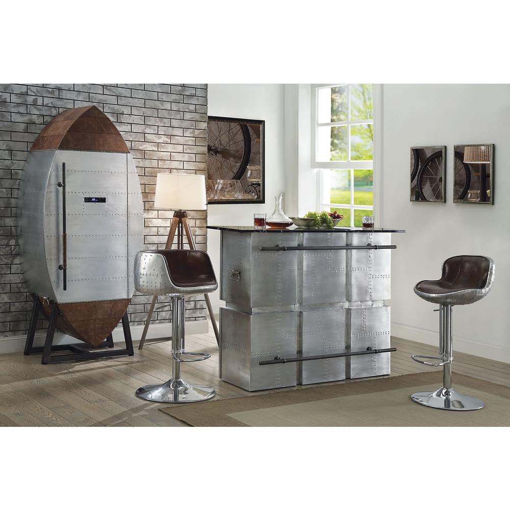 Brancaster Adjustable Stool w/Swivel (1Pc), Vintage Brown Top Grain Leather & Aluminum, 24~34" Seat Height (96556)". Picture 2
