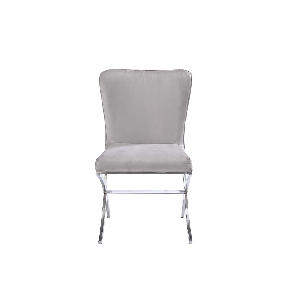 Daire Side Chair (Set-2) Light Gray Velvet & Chrome. Picture 3