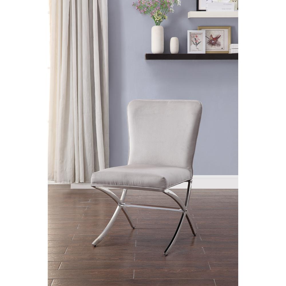 Daire Side Chair (Set-2) Light Gray Velvet & Chrome. Picture 4