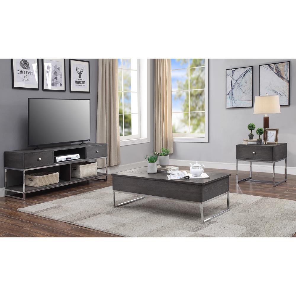 Iban - End Table, Gray Oak & Chrome. Picture 1