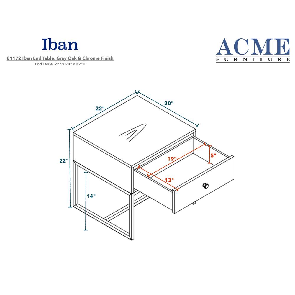 Iban - End Table, Gray Oak & Chrome. Picture 4