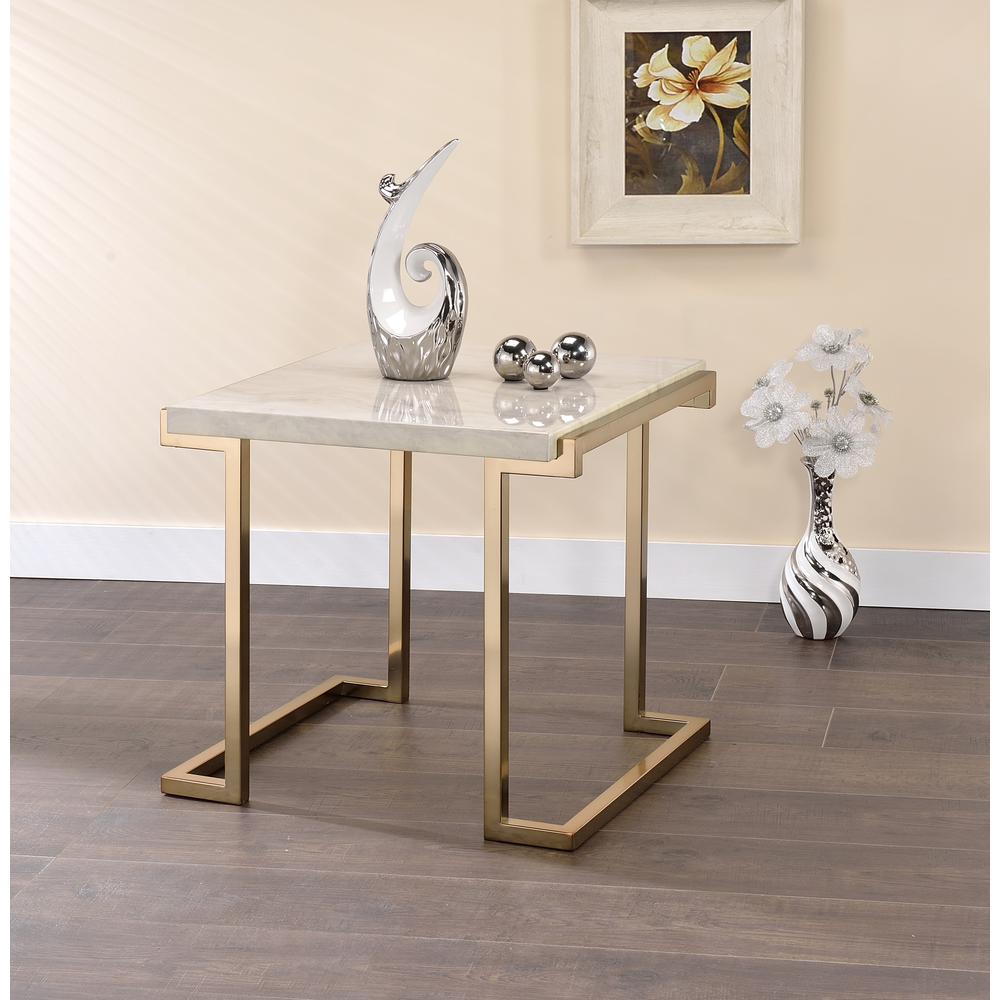 Boice II End Table, Faux Marble & Champagne. Picture 4