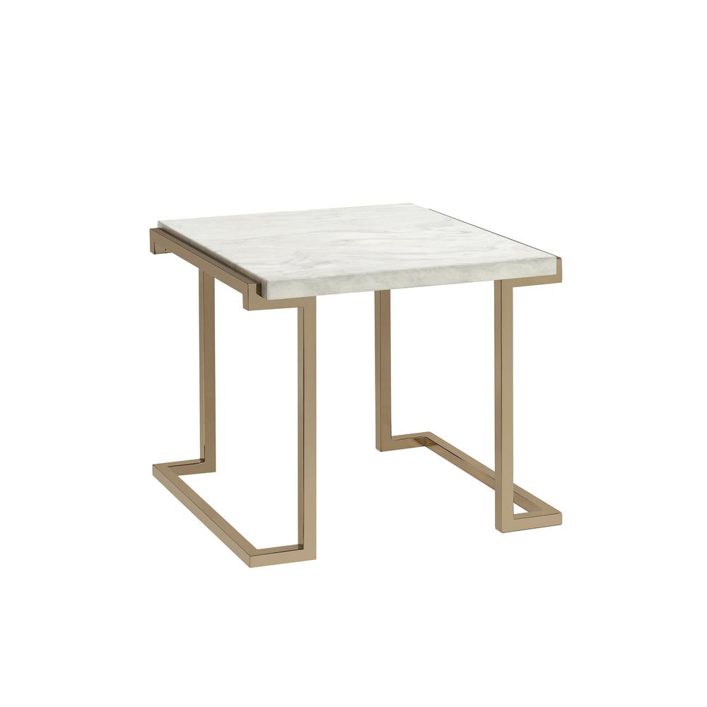 Boice II End Table, Faux Marble & Champagne. Picture 5