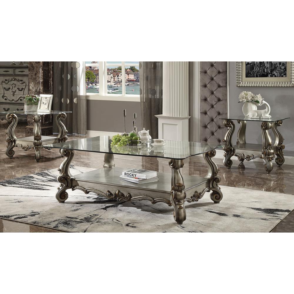 Versailles End Table Antique Platinum & Clear Glass. Picture 1