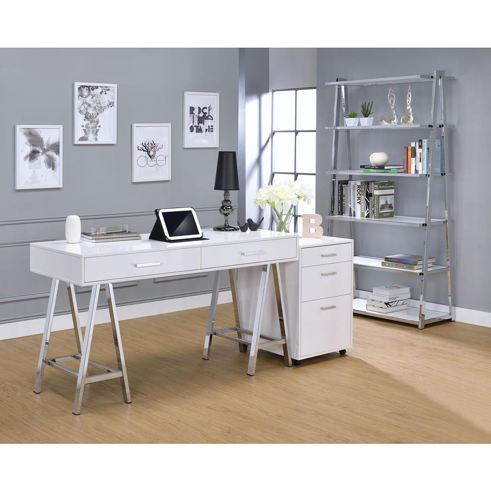 Coleen File Cabinet, White High Gloss & Chrome. Picture 1