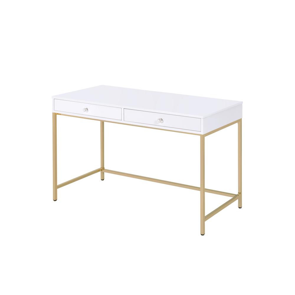 Ottey Writing Desk(Same AC00899) White High Gloss & Gold. Picture 1