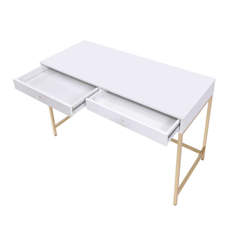 Ottey Writing Desk(Same AC00899) White High Gloss & Gold. Picture 2