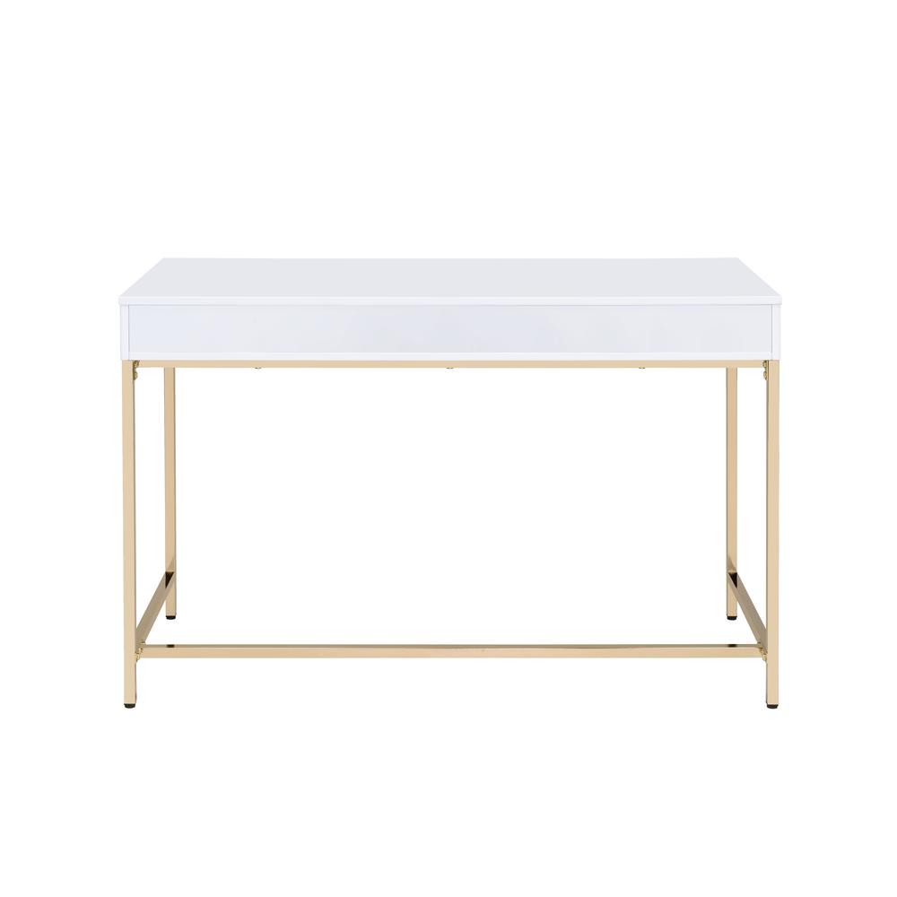 Ottey Writing Desk(Same AC00899) White High Gloss & Gold. Picture 3