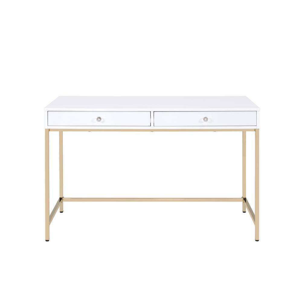 Ottey Writing Desk(Same AC00899) White High Gloss & Gold. Picture 4