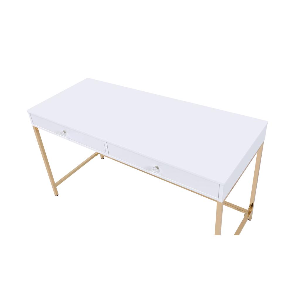 Ottey Writing Desk(Same AC00899) White High Gloss & Gold. Picture 6