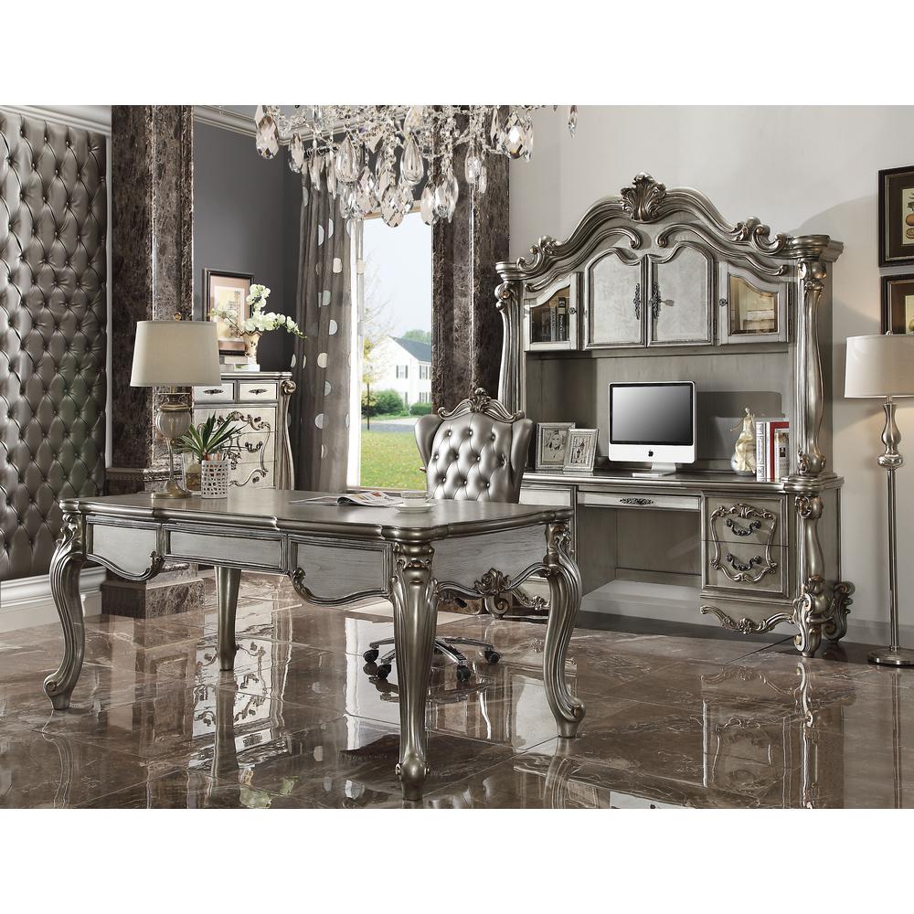 Versailles Executive Office Chair Silver Synthetic Leather & Antique Platinum. Picture 1