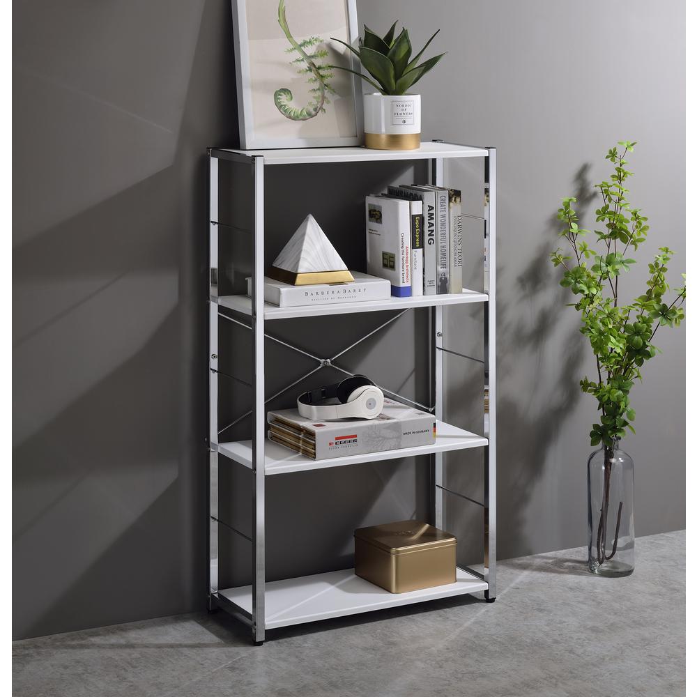 Tennos Bookshelf, White & Chrome Finish (93192). Picture 10