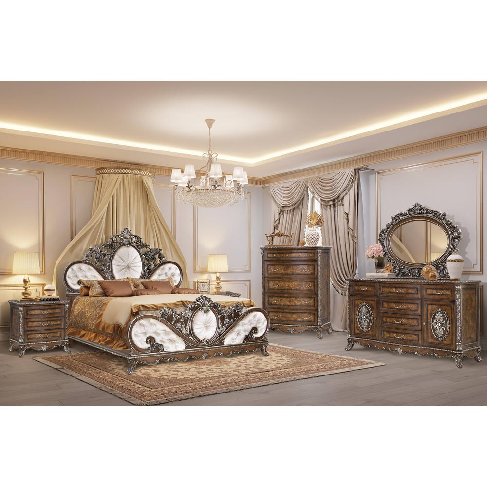 Devany Queen Bed, Cream Fabric & Cherry Finish. Picture 6