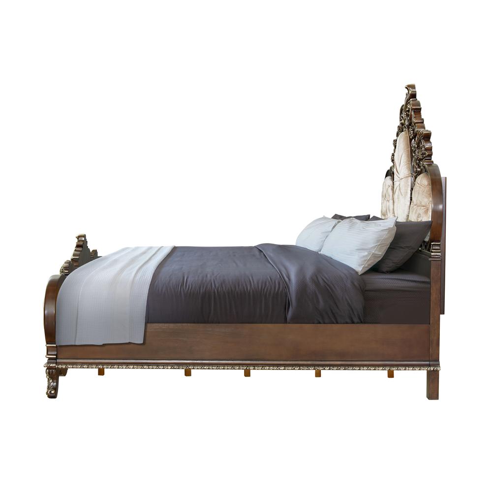 Devany Queen Bed, Cream Fabric & Cherry Finish. Picture 3