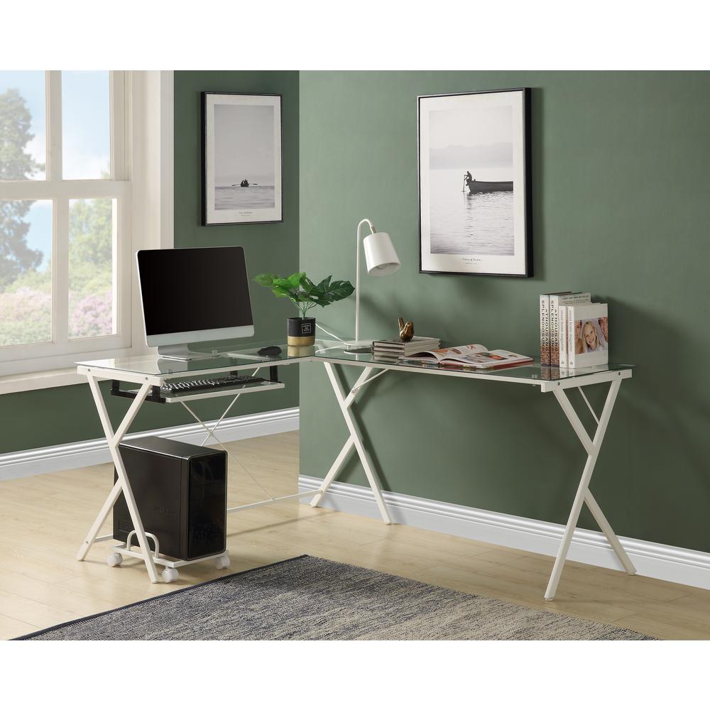 Dazenus Computer Desk, Clear Glass & White Finish (OF00048). Picture 11