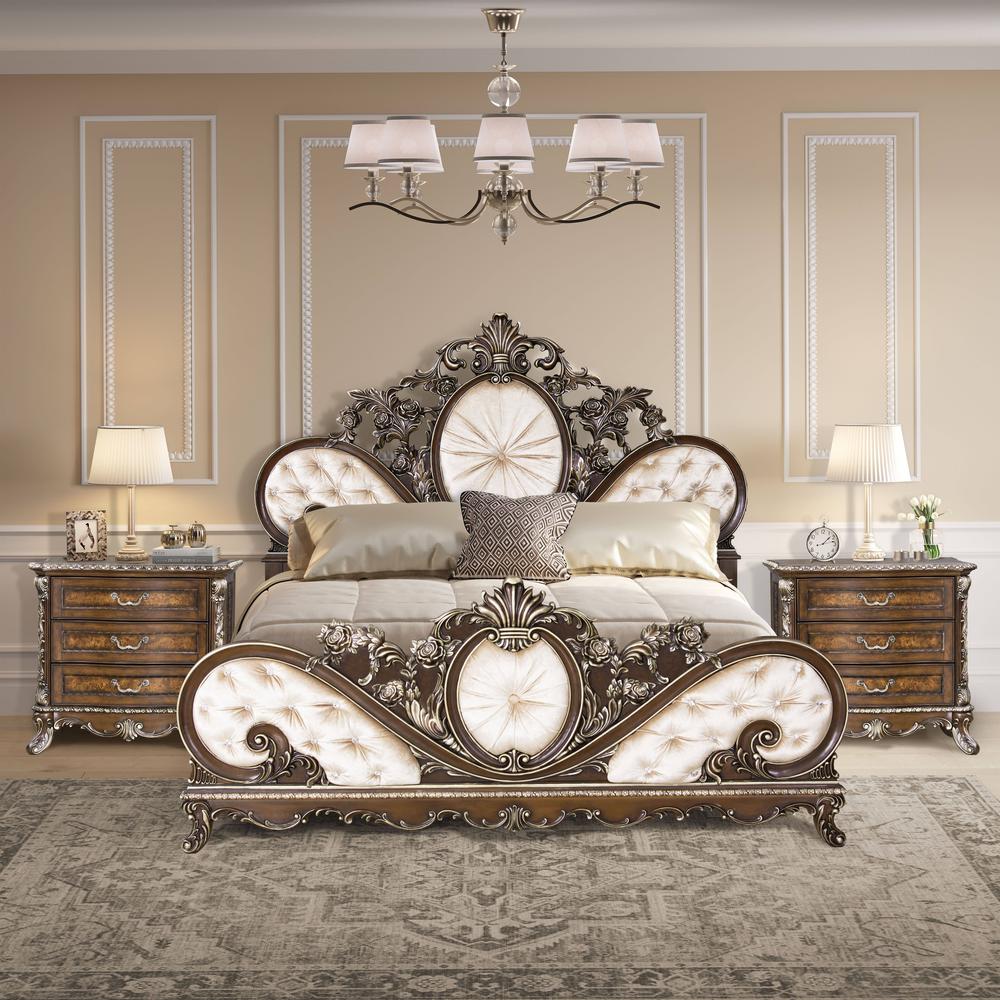 Devany Queen Bed, Cream Fabric & Cherry Finish. Picture 5