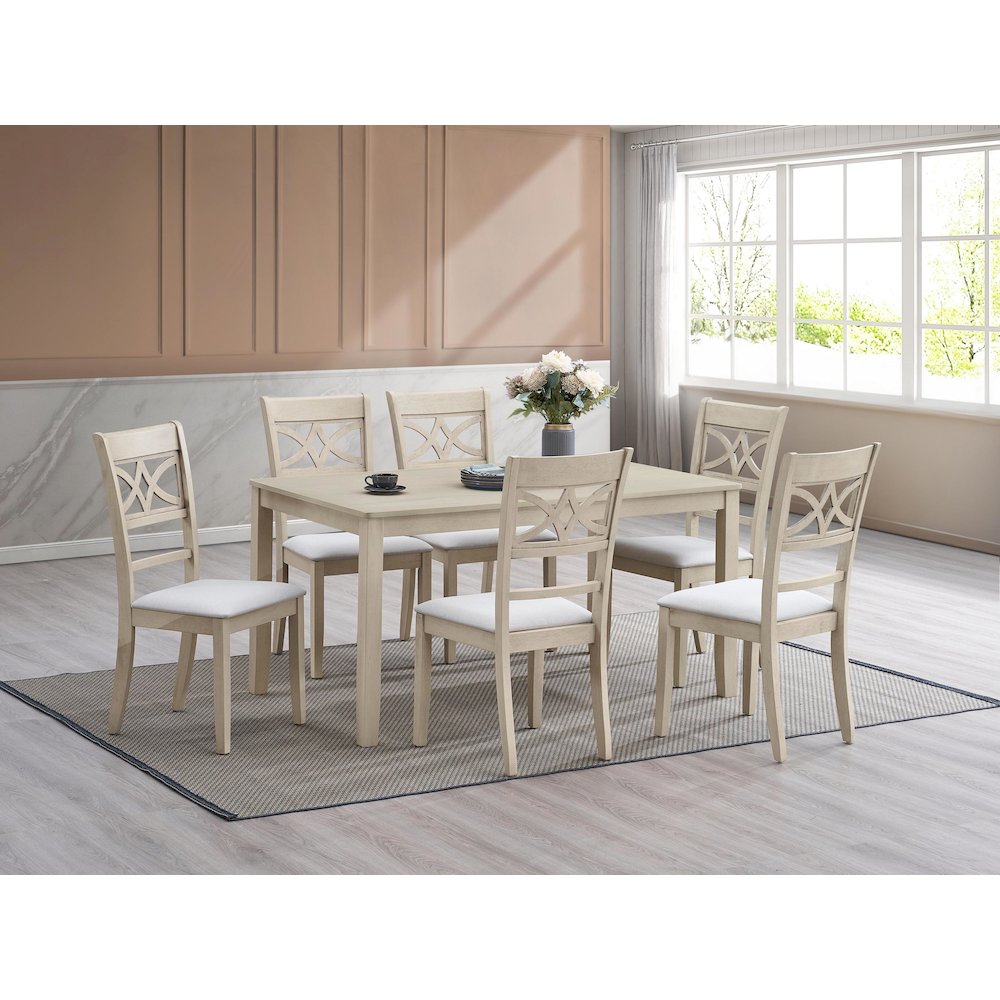Ferris Side Chair (Set-2) in Beige Linen & Antique Bone White Finish. Picture 5