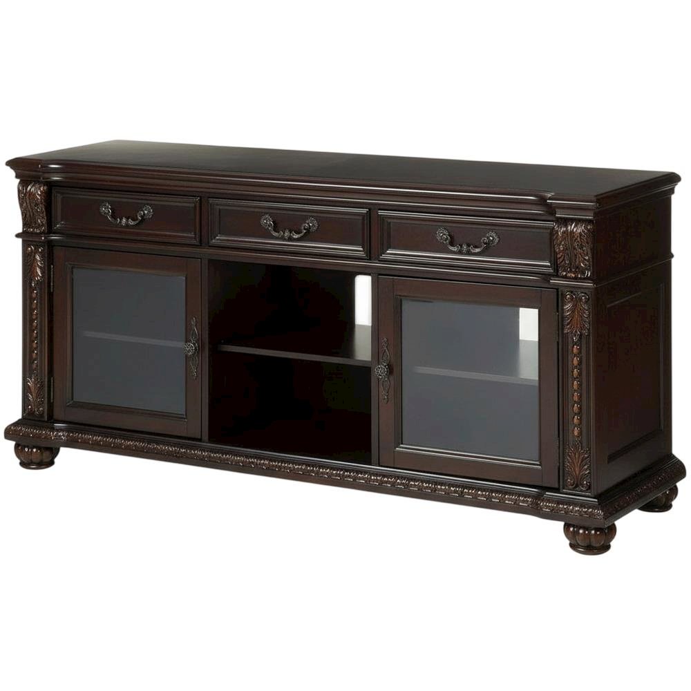 Cherry Wood and Glass TV Stand with Vintage Style and Spacious Design. Picture 1