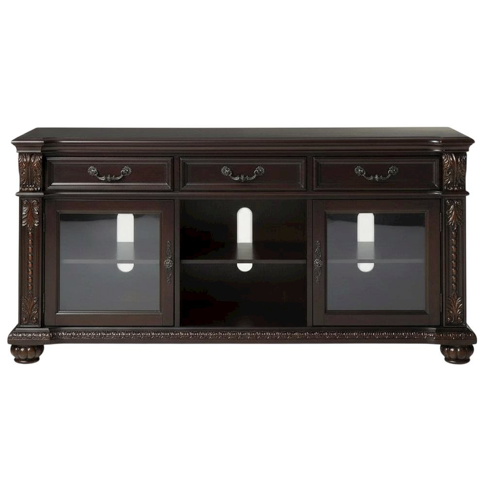 Cherry Wood and Glass TV Stand with Vintage Style and Spacious Design. Picture 4