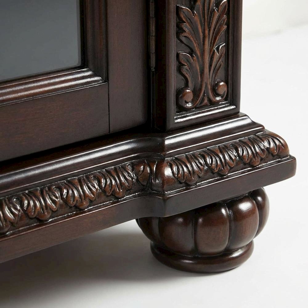 Cherry Wood and Glass TV Stand with Vintage Style and Spacious Design. Picture 6