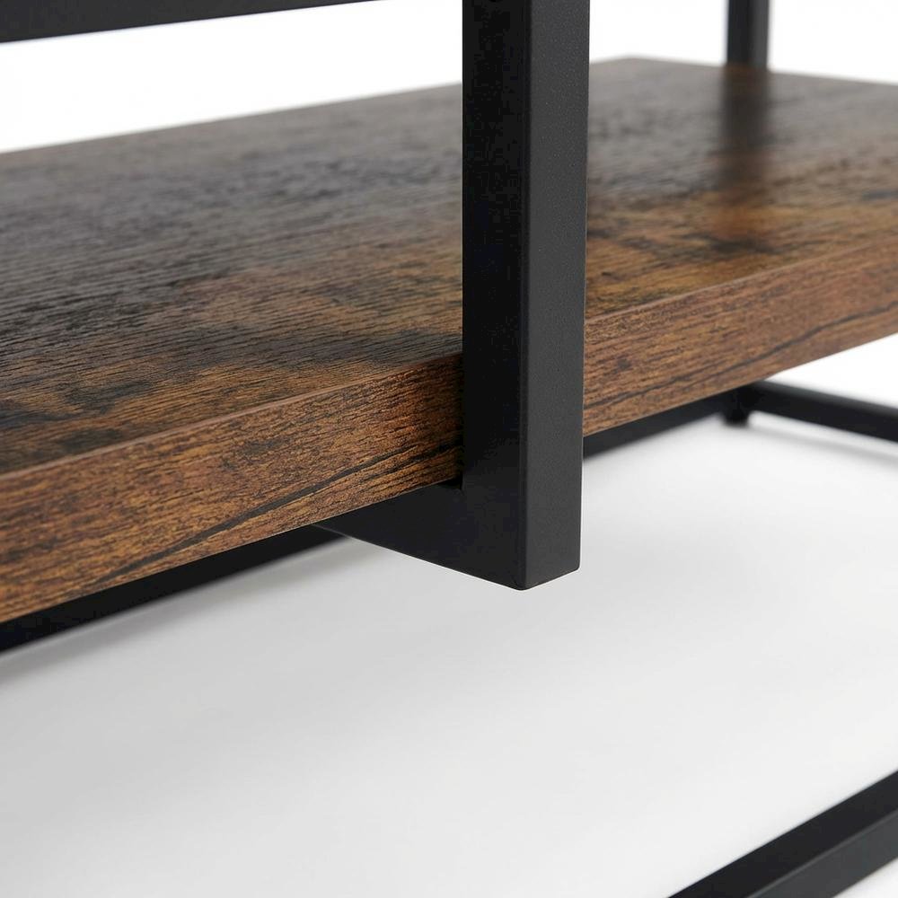Weathered Oak & Black Metal TV Stand with Elegant Storage Design. Picture 6