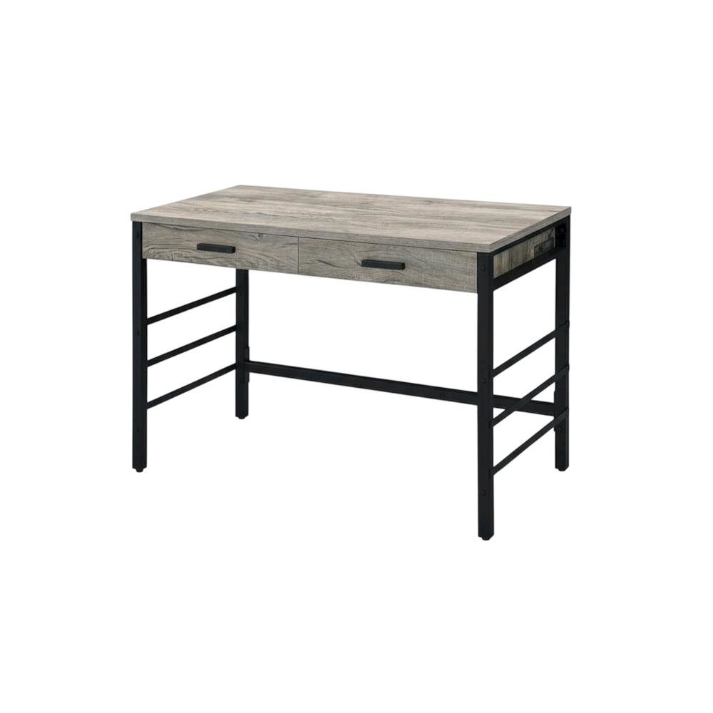 Light Weathered Oak And Black Finish Office Desk With Built-In Usb Port. Picture 1