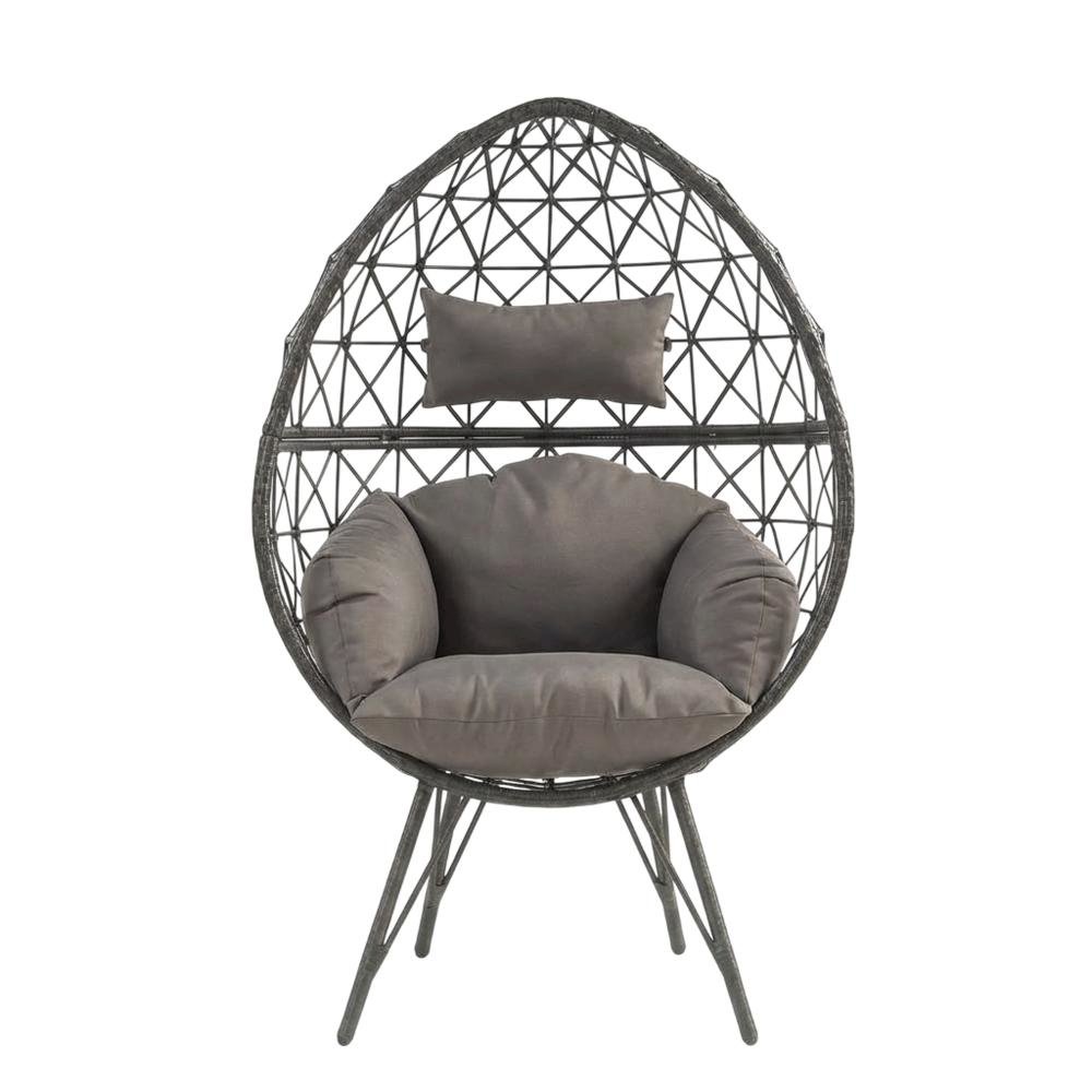 Light Gray Fabric, Black Wicker Patio Lounge Chair For Outdoor Comfort. Picture 4