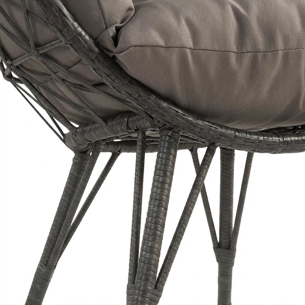 Light Gray Fabric, Black Wicker Patio Lounge Chair For Outdoor Comfort. Picture 6